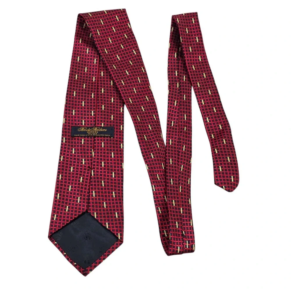 Brooks Brothers Silk Tie Red Grid‎ Pattern Luxury Men's Necktie Business Suit